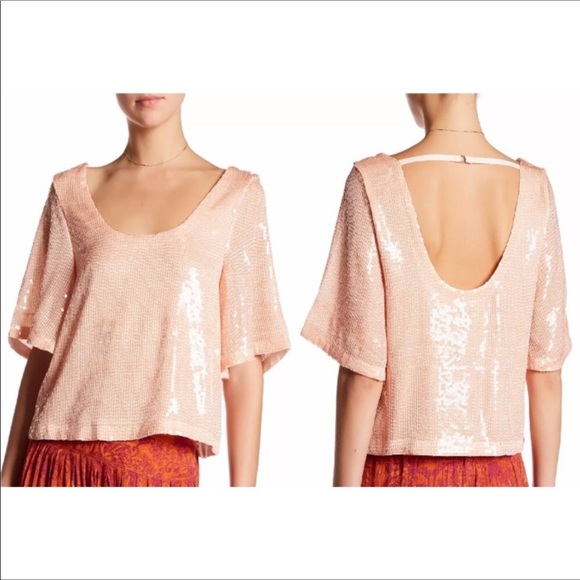 LOWEST PRICE Free People pink sequin backless top - Picture 2 of 6